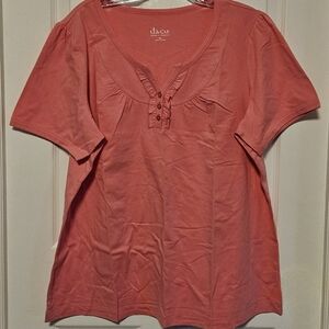 Denim&Co Coral Short Sleeve Tee with Button Detail